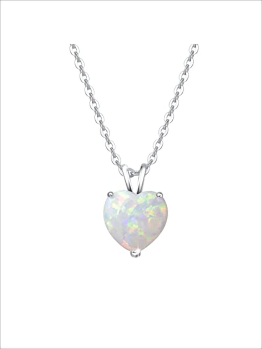 Sterling Silver Created White Opal Heart Necklace 16+2" Extender